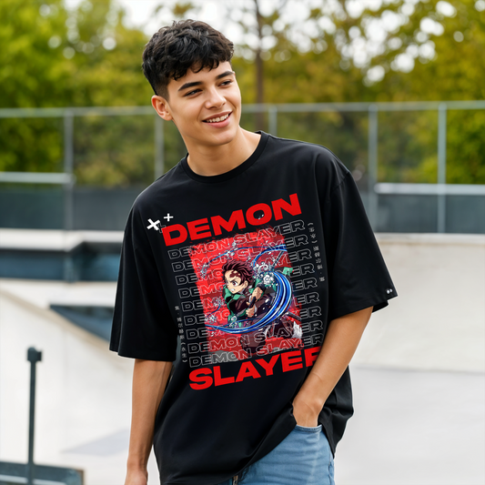Demon Slayer Tanjiro Graphic T-Shirt – Oversized Anime Streetwear
